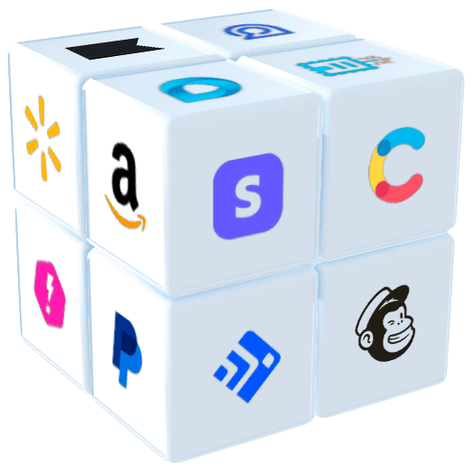 Rubix cube style graphic with BigCommerce Partner logos on each tile